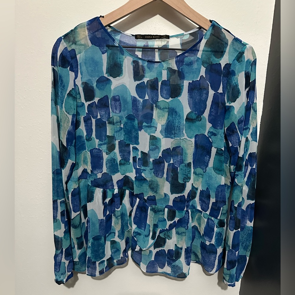 Blue ZARA long sleeve top.